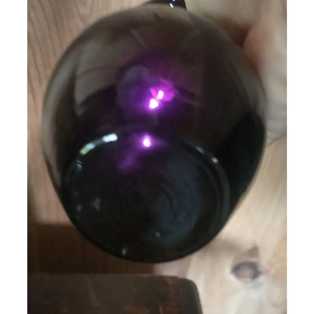 Vintage Black Amethyst Glass Bud Vases Pair Ruffled Rim Purple Decor 4.5